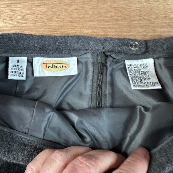 Talbots Wool Blend Fringe Hem Midi Skirt Gray Fair Isle Lined Size 8 Winter - Picture 5 of 7